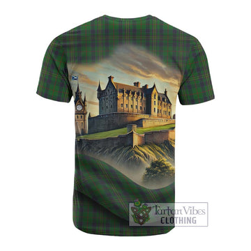 Tartan Vibes Clothing Kennedy Tartan Family Crest Cotton T-shirt with Scottish Ancient Castle Style