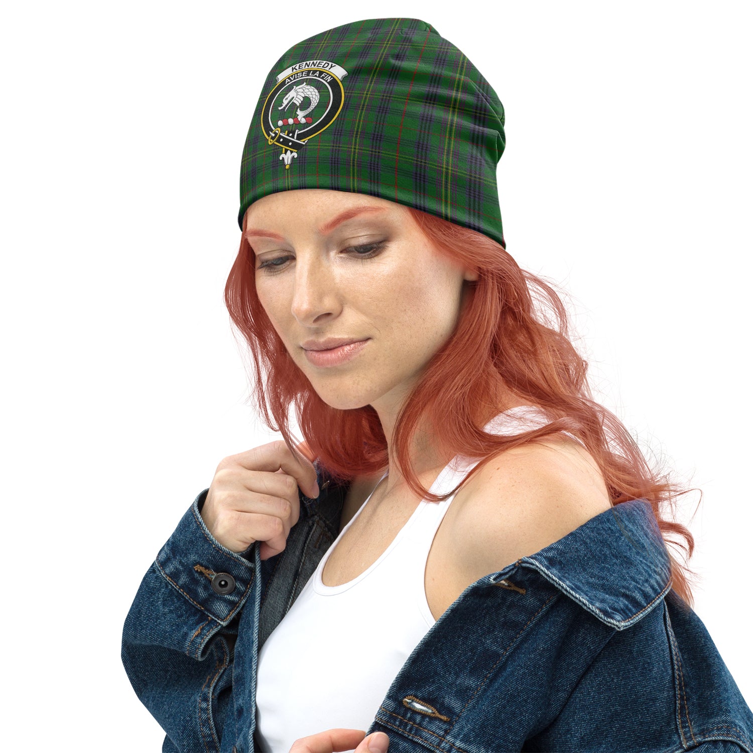 Kennedy Tartan Beanies Hat with Family Crest - Tartan Vibes Clothing