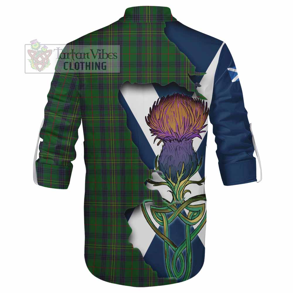 Tartan Vibes Clothing Kennedy Tartan Family Crest Ghillie Kilt Shirt Scottish Thistle Celtic Inspired