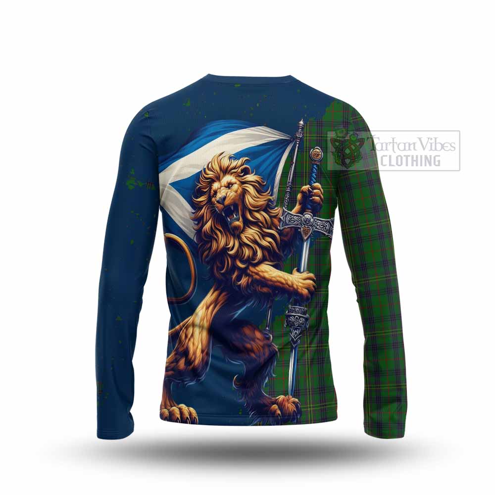 Tartan Vibes Clothing Kennedy Tartan Family Crest Long Sleeve T-Shirt with Scottish Majestic Lion