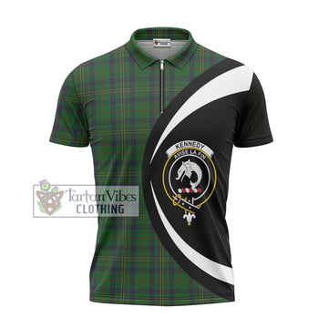 Kennedy Tartan Zipper Polo Shirt with Family Crest Circle Style