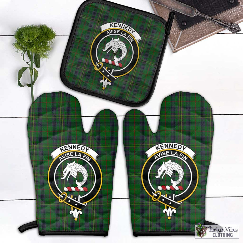 Kennedy Tartan Combo Oven Mitt & Pot-Holder with Family Crest Combo 1 Oven Mitt & 1 Pot-Holder Black - Tartan Vibes Clothing