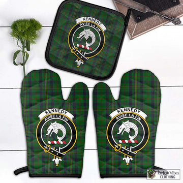 Kennedy Tartan Combo Oven Mitt & Pot-Holder with Family Crest Combo 1 Oven Mitt & 1 Pot-Holder Black - Tartan Vibes Clothing