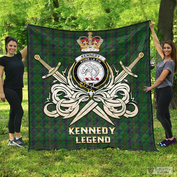 Kennedy Tartan Quilt with Clan Crest and the Golden Sword of Courageous Legacy