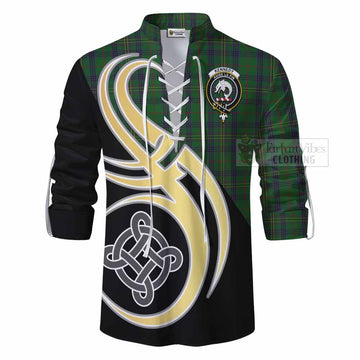 Tartan Vibes Clothing Kennedy Tartan Ghillie Kilt Shirt with Family Crest and Celtic Symbol Style