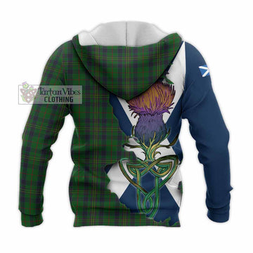 Tartan Vibes Clothing Kennedy Tartan Family Crest Knitted Hoodie Scottish Thistle Celtic Inspired