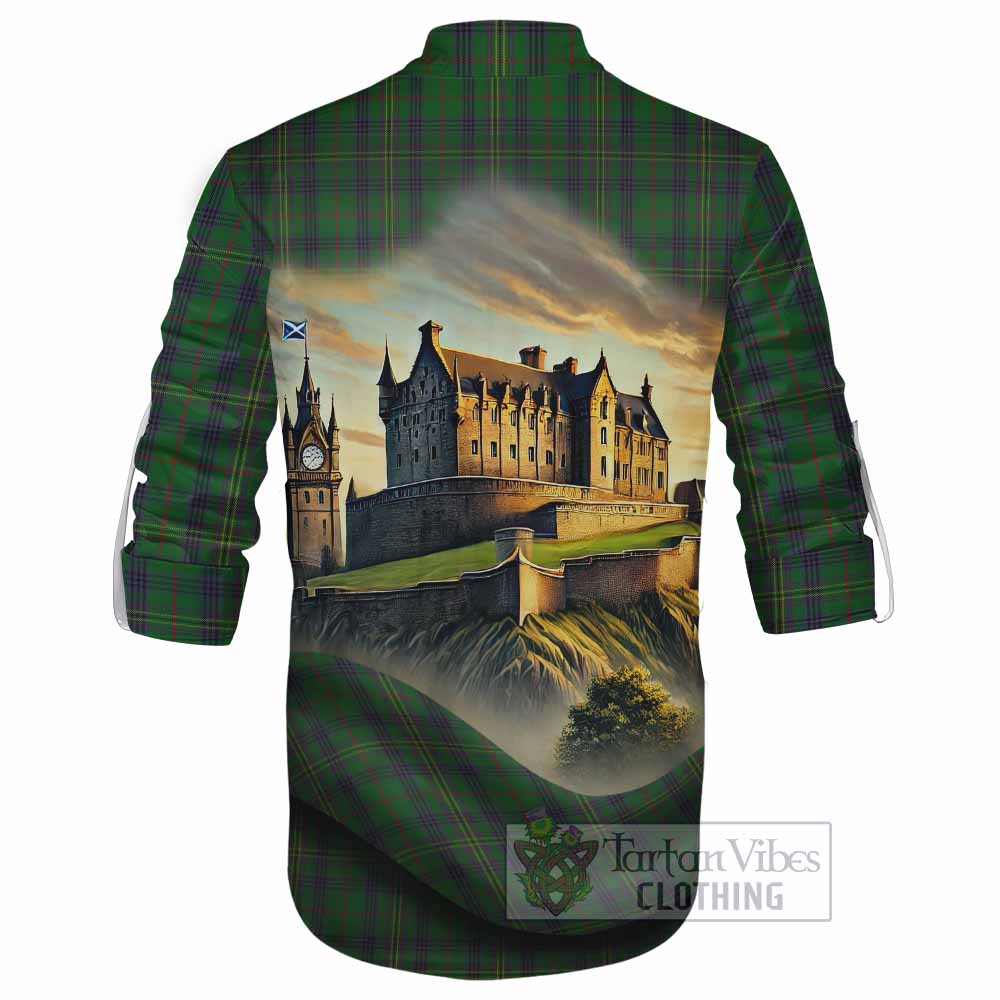 Tartan Vibes Clothing Kennedy Tartan Family Crest Ghillie Kilt Shirt with Scottish Ancient Castle Style