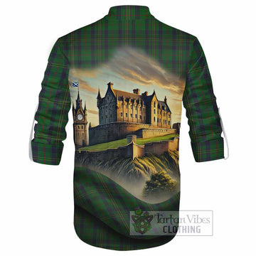 Tartan Vibes Clothing Kennedy Tartan Family Crest Ghillie Kilt Shirt with Scottish Ancient Castle Style