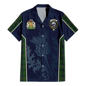 Tartan Vibes Clothing Kennedy Tartan Short Sleeve Button Up Shirt with Family Crest and Scottish Thistle Vibes Sport Style
