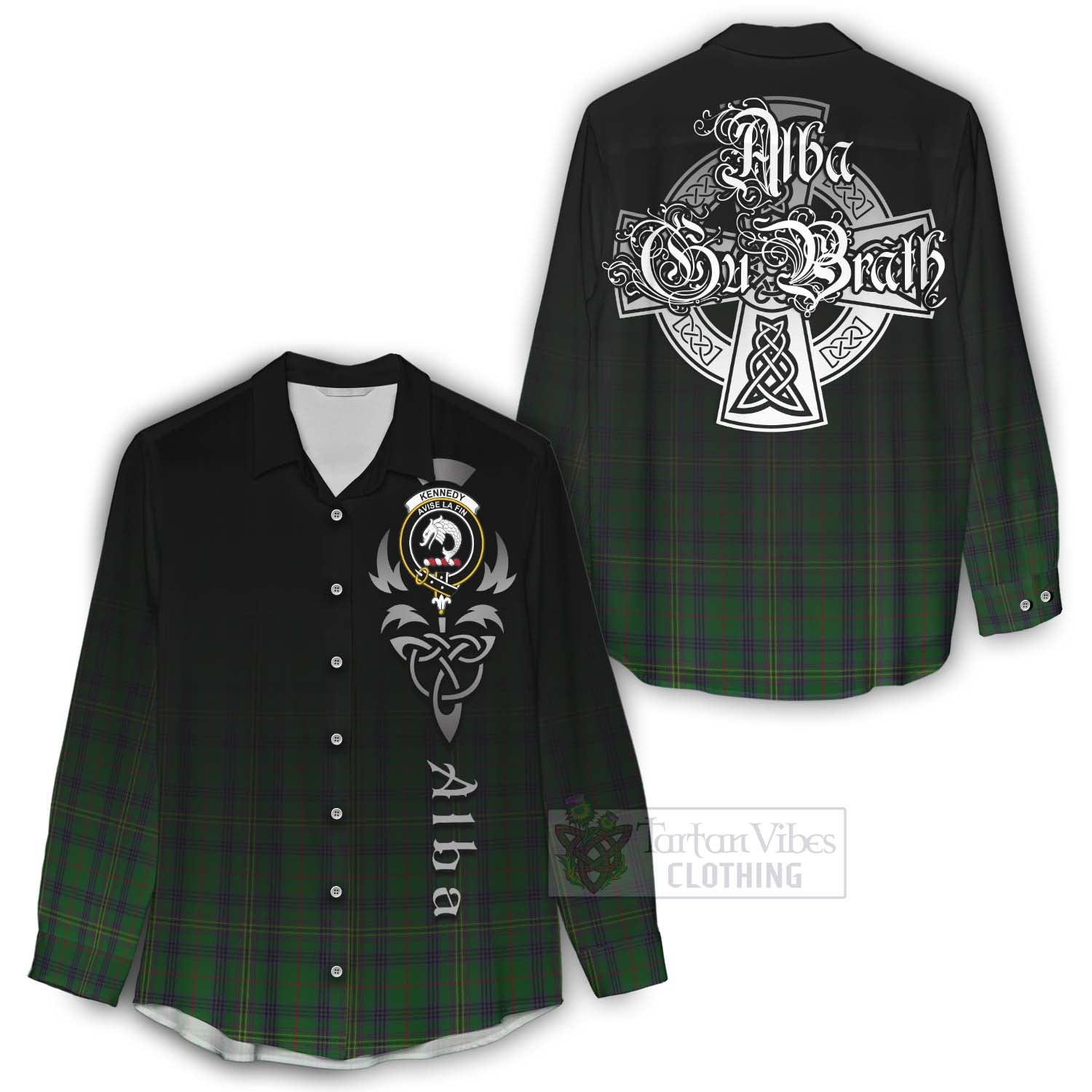 Tartan Vibes Clothing Kennedy Tartan Women's Casual Shirt Featuring Alba Gu Brath Family Crest Celtic Inspired