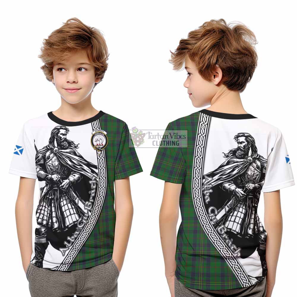 Kennedy Tartan Clan Crest Kid T-Shirt with Highlander Warrior Celtic Style