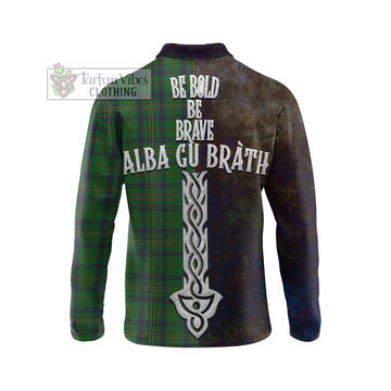 Tartan Vibes Clothing Kennedy Tartan Family Crest Long Sleeve Polo Shirt Alba Gu Brath Be Brave Lion Ancient Style
