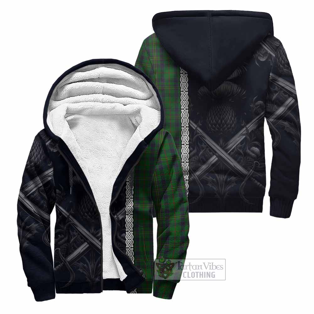 Tartan Vibes Clothing Kennedy Tartan Sherpa Hoodie with Family Crest Cross Sword Thistle Celtic Vibes
