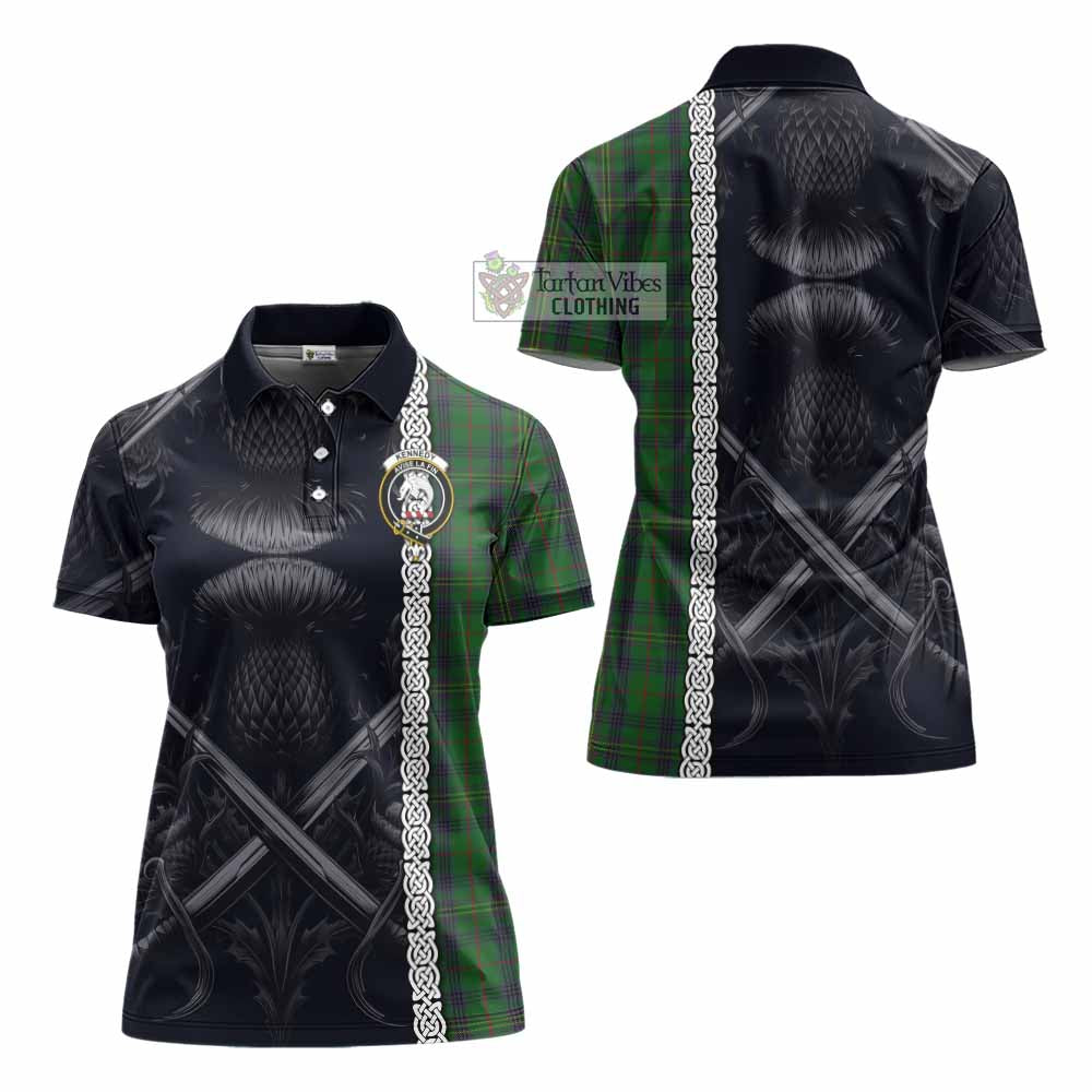 Tartan Vibes Clothing Kennedy Tartan Women's Polo Shirt with Family Crest Cross Sword Thistle Celtic Vibes