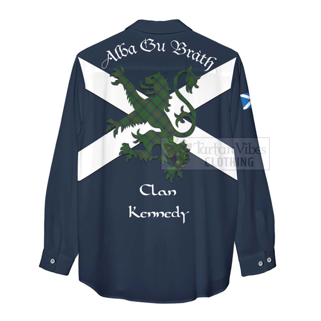 Tartan Vibes Clothing Kennedy Tartan Lion Rampant Women's Casual Shirt Proudly Display Your Heritage with Alba Gu Brath and Clan Name