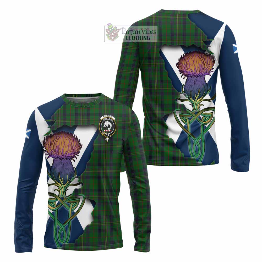Tartan Vibes Clothing Kennedy Tartan Family Crest Long Sleeve T-Shirt Scottish Thistle Celtic Inspired