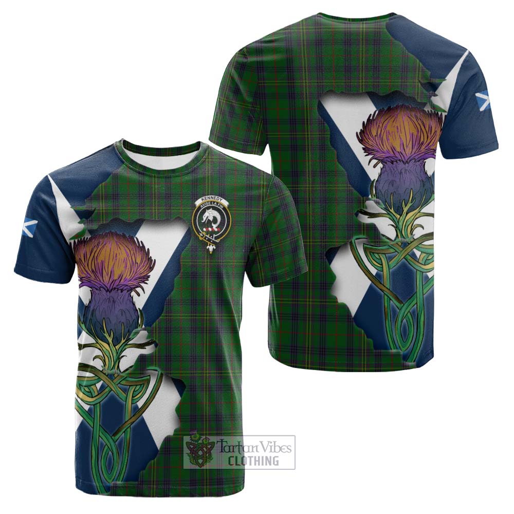 Tartan Vibes Clothing Kennedy Tartan Family Crest Cotton T-shirt Scottish Thistle Celtic Inspired