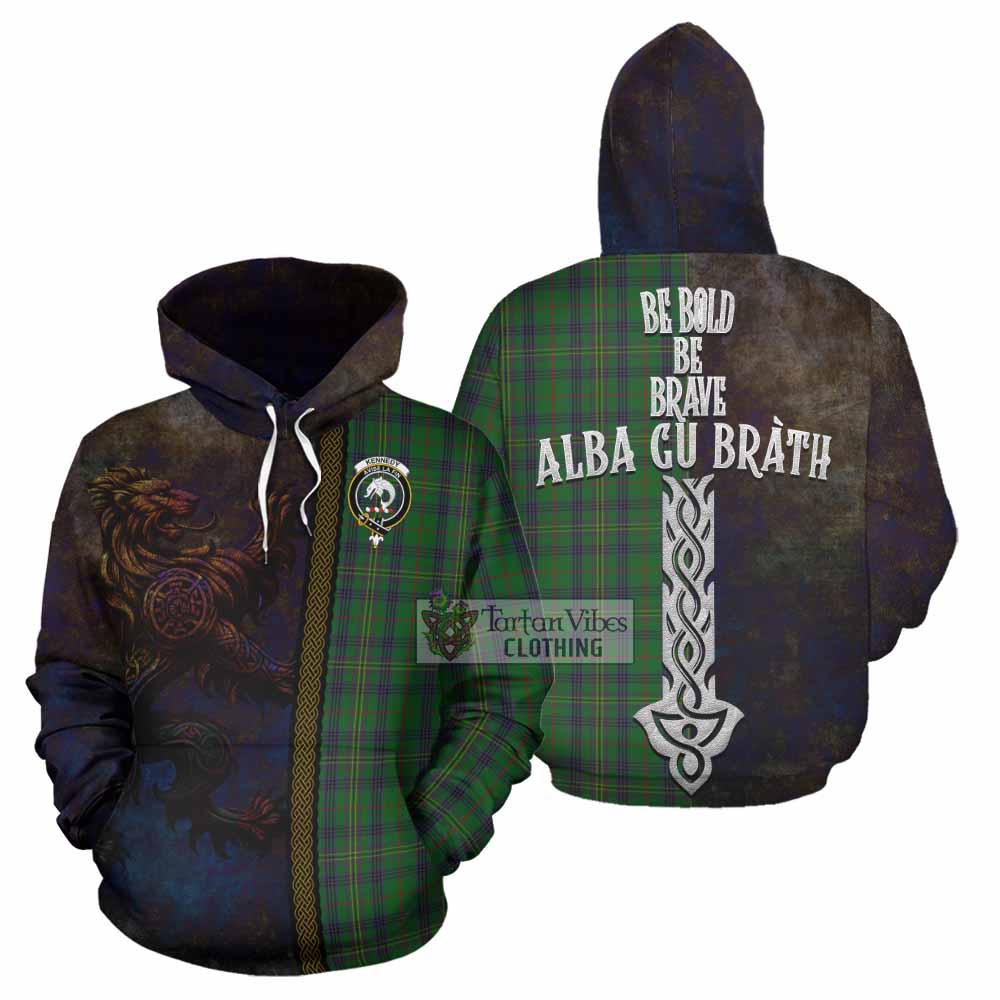 Tartan Vibes Clothing Kennedy Tartan Family Crest Hoodie Alba Gu Brath Be Brave Lion Ancient Style