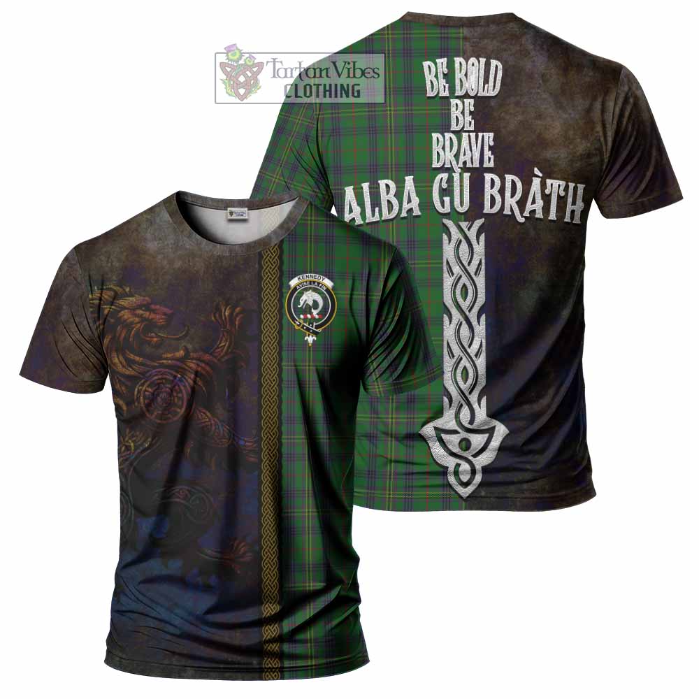 Tartan Vibes Clothing Kennedy Tartan Family Crest T-Shirt Alba Gu Brath Be Brave Lion Ancient Style