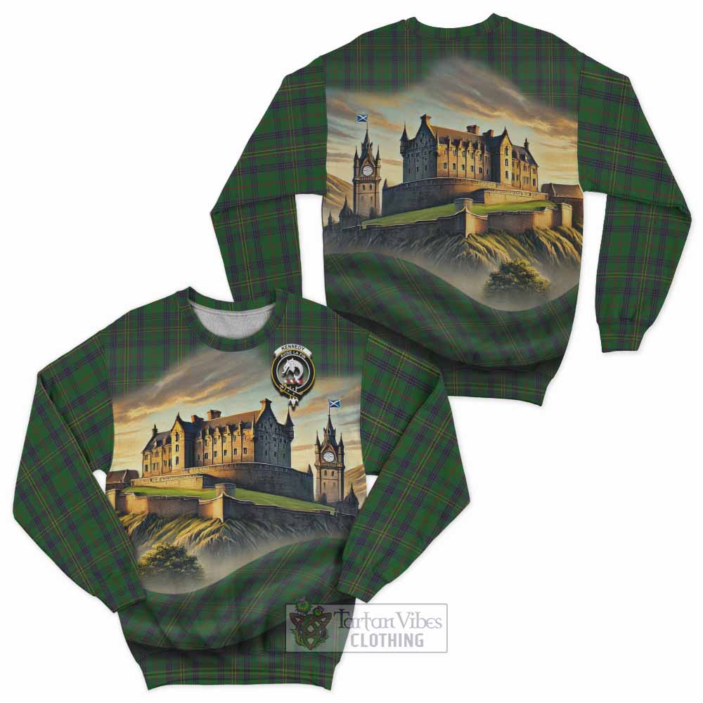 Tartan Vibes Clothing Kennedy Tartan Family Crest Sweatshirt with Scottish Ancient Castle Style