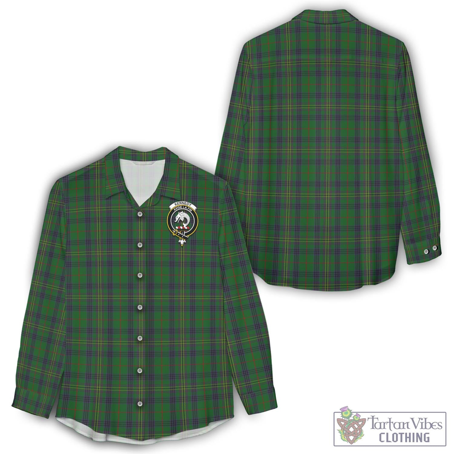 Tartan Vibes Clothing Kennedy Tartan Womens Casual Shirt with Family Crest