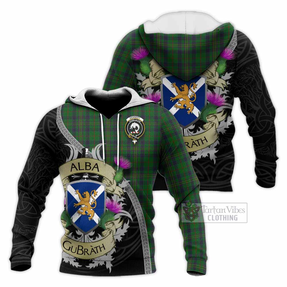 Tartan Vibes Clothing Kennedy Tartan Family Crest Knitted Hoodie Lion Rampant Royal Thistle Shield Celtic Inspired