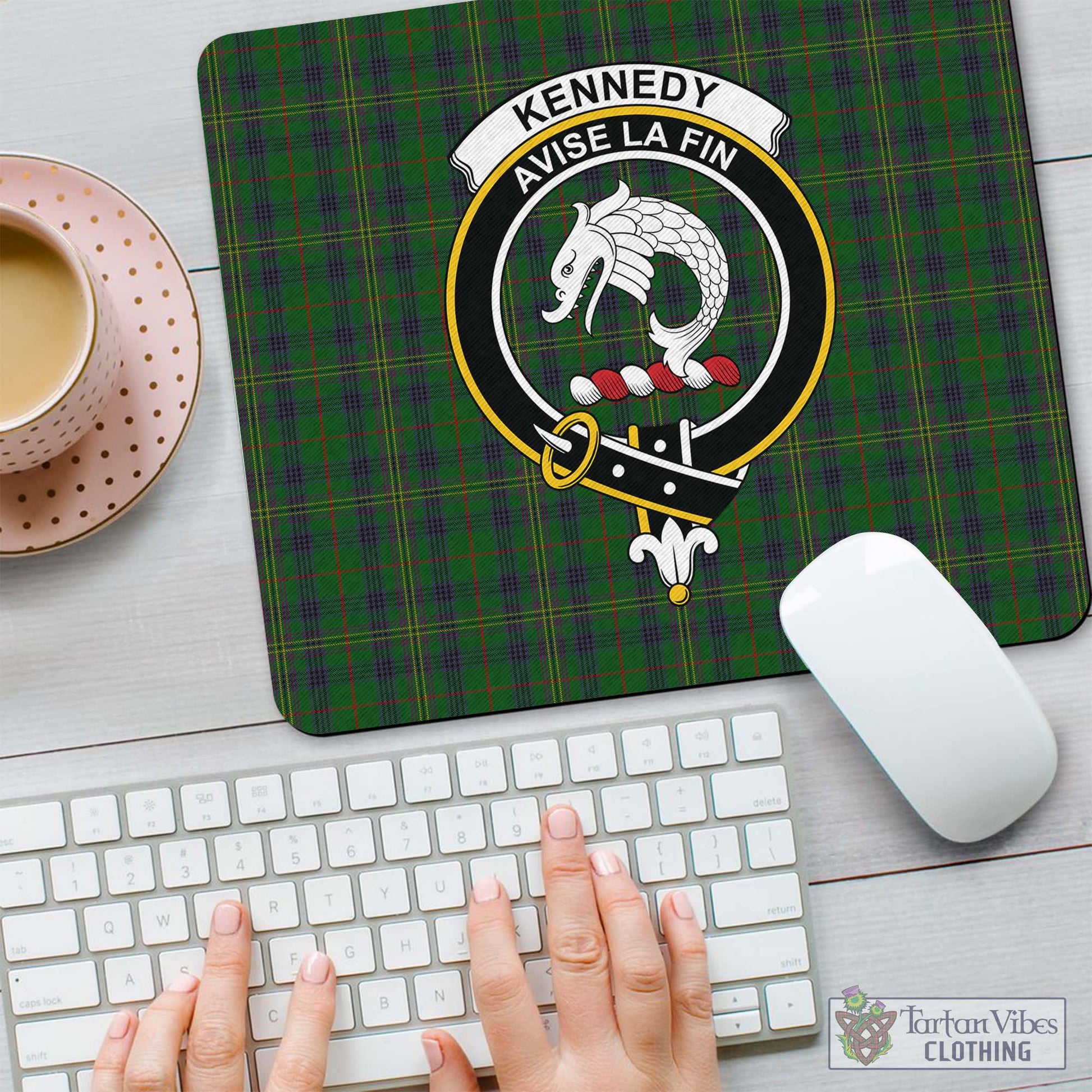 Tartan Vibes Clothing Kennedy Tartan Mouse Pad with Family Crest