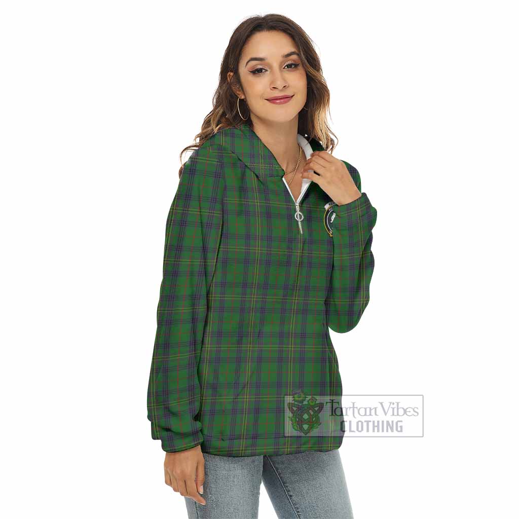 Tartan Vibes Clothing Kennedy Tartan Crest Women's Borg  Half Zip Fleece Hoodie