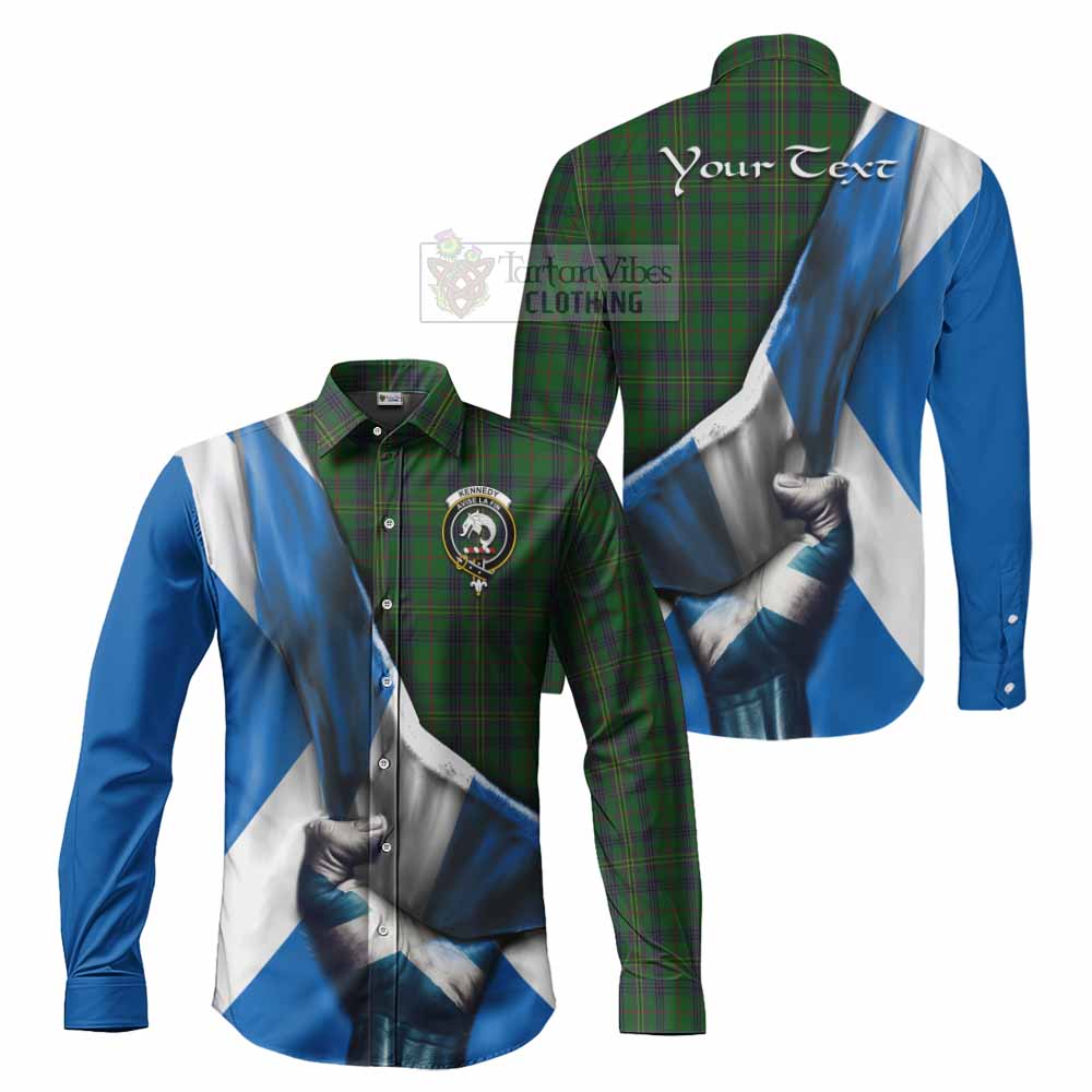 Tartan Vibes Clothing Kennedy Tartan Long Sleeve Button Shirt with Family Crest Scotland Patriotic Style
