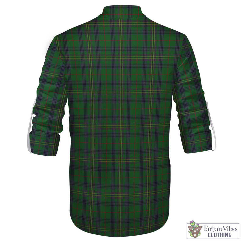 Tartan Vibes Clothing Kennedy Tartan Men's Scottish Traditional Jacobite Ghillie Kilt Shirt with Family Crest