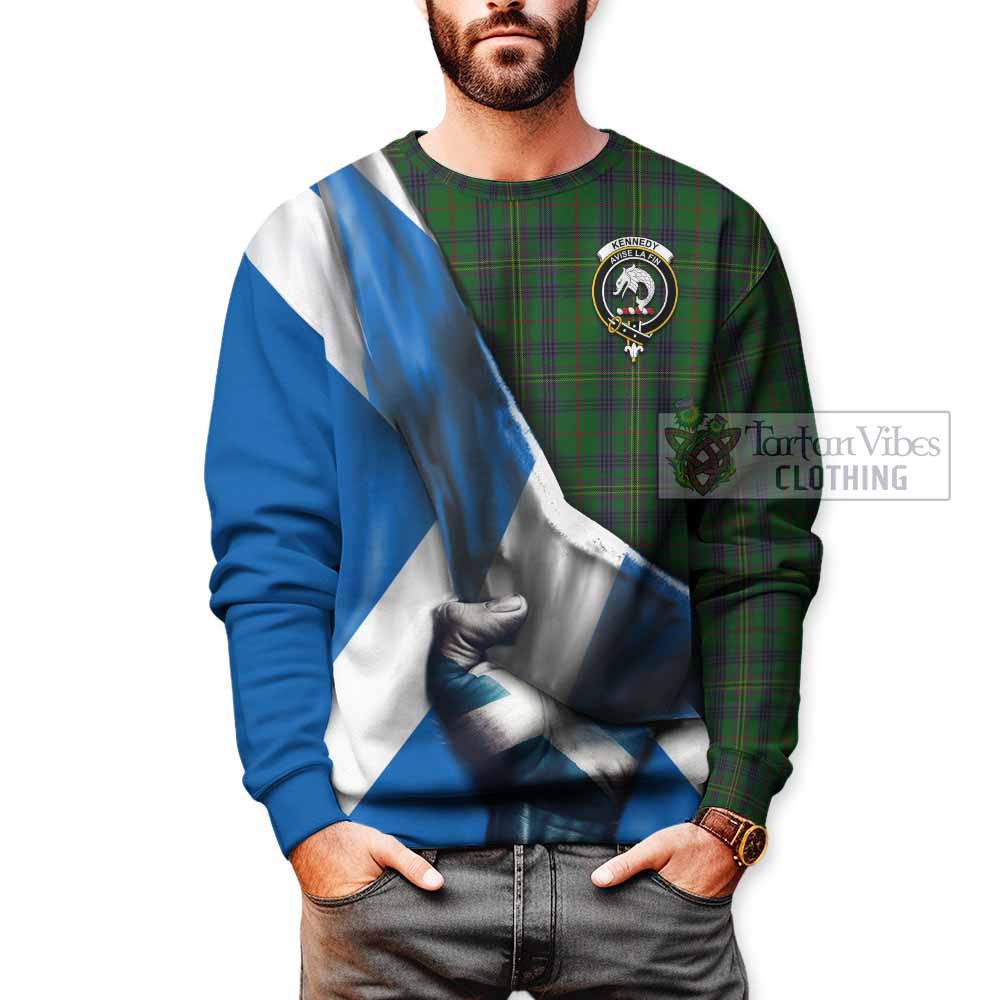 Tartan Vibes Clothing Kennedy Tartan Sweatshirt with Family Crest Scotland Patriotic Style