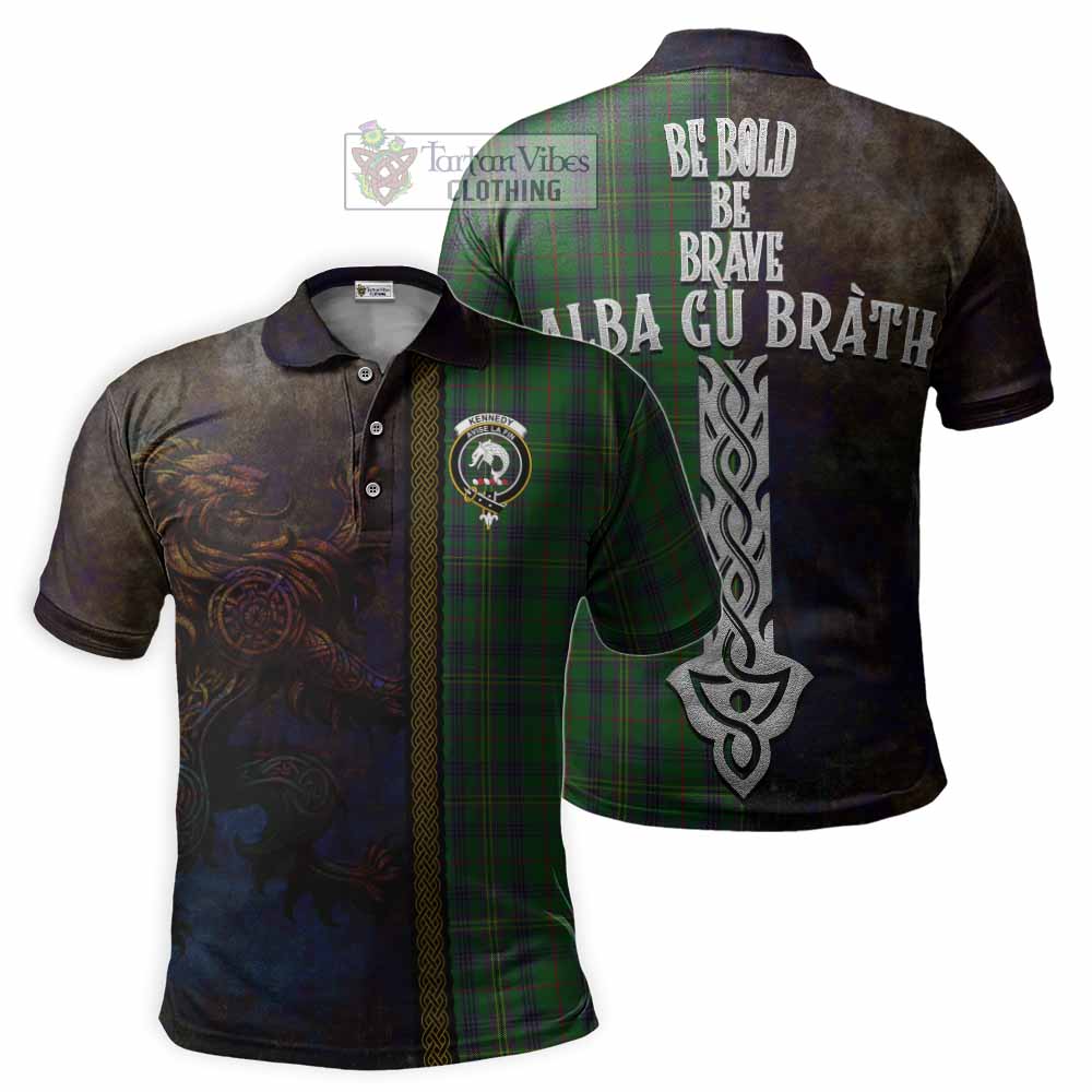Tartan Vibes Clothing Kennedy Tartan Family Crest Polo Shirt Alba Gu Brath Be Brave Lion Ancient Style