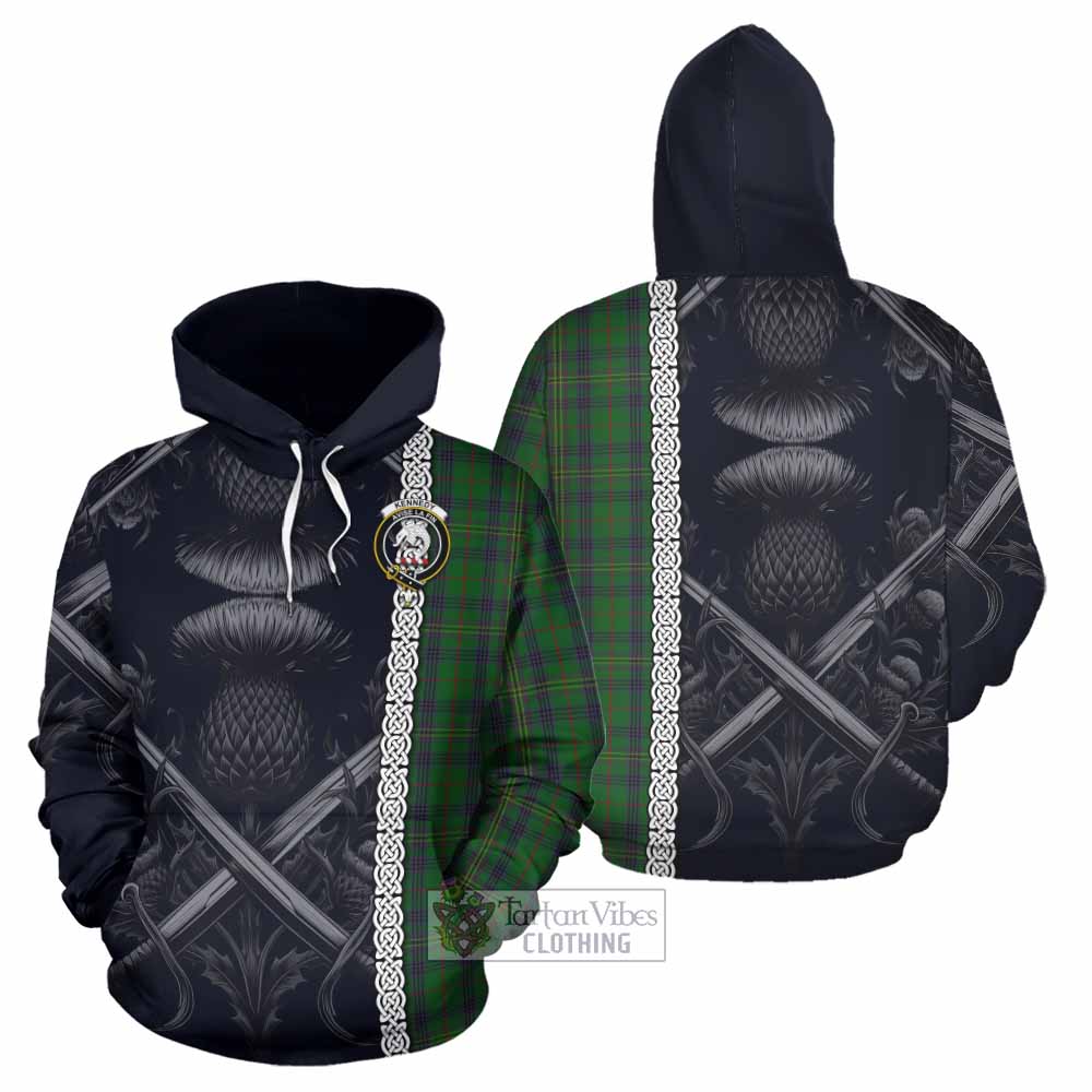 Tartan Vibes Clothing Kennedy Tartan Hoodie with Family Crest Cross Sword Thistle Celtic Vibes