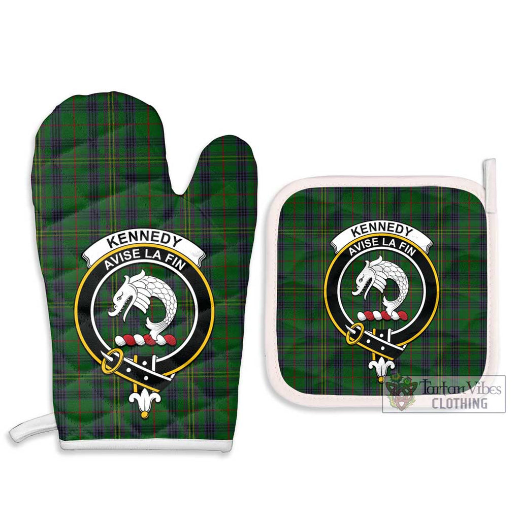 Kennedy Tartan Combo Oven Mitt & Pot-Holder with Family Crest Combo 1 Oven Mitt & 2 Pot-Holder White - Tartan Vibes Clothing
