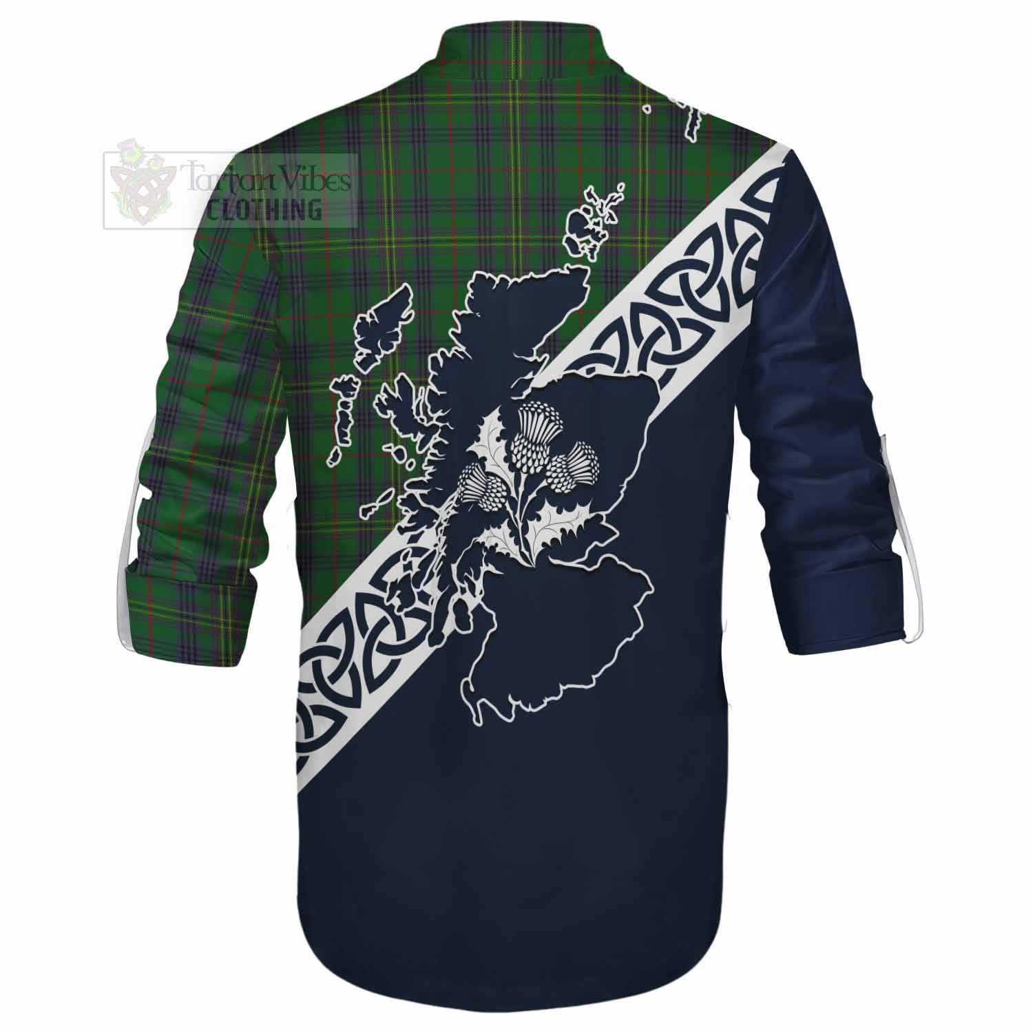 Tartan Vibes Clothing Kennedy Tartan Ghillie Kilt Shirt Featuring Thistle and Scotland Map