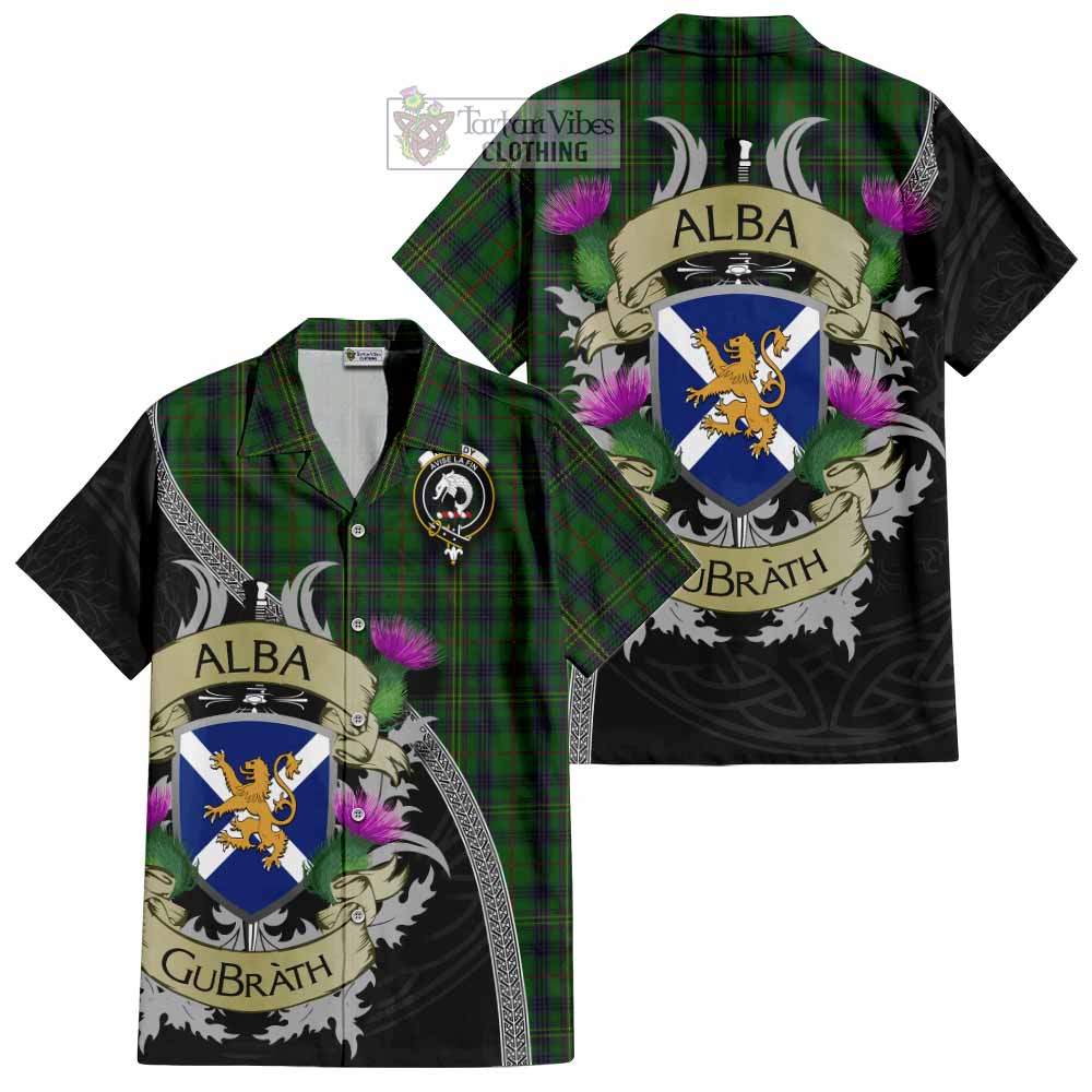 Tartan Vibes Clothing Kennedy Tartan Family Crest Short Sleeve Button Shirt Lion Rampant Royal Thistle Shield Celtic Inspired