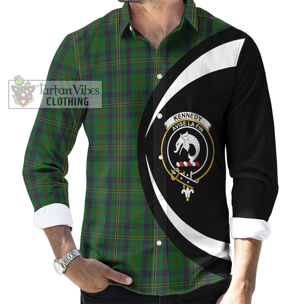 Kennedy Tartan Long Sleeve Button Up with Family Crest Circle Style - Tartan Vibes Clothing