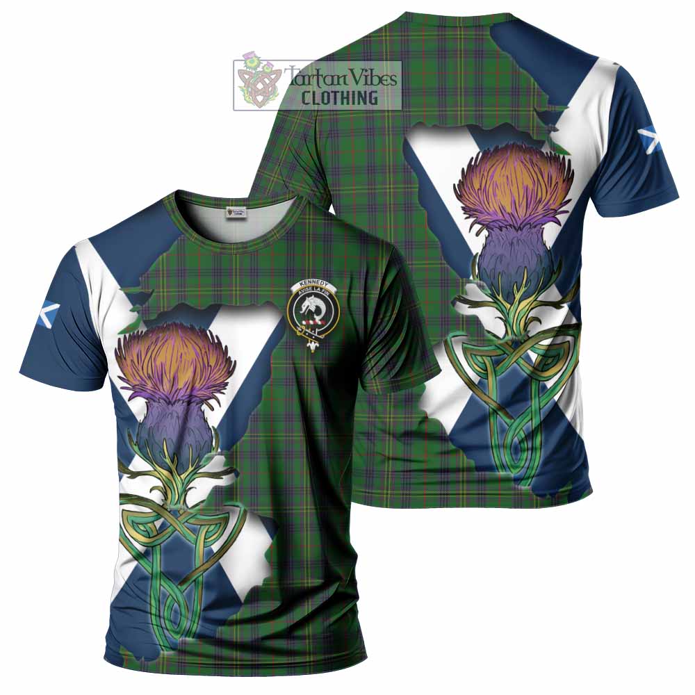 Tartan Vibes Clothing Kennedy Tartan Family Crest T-Shirt Scottish Thistle Celtic Inspired