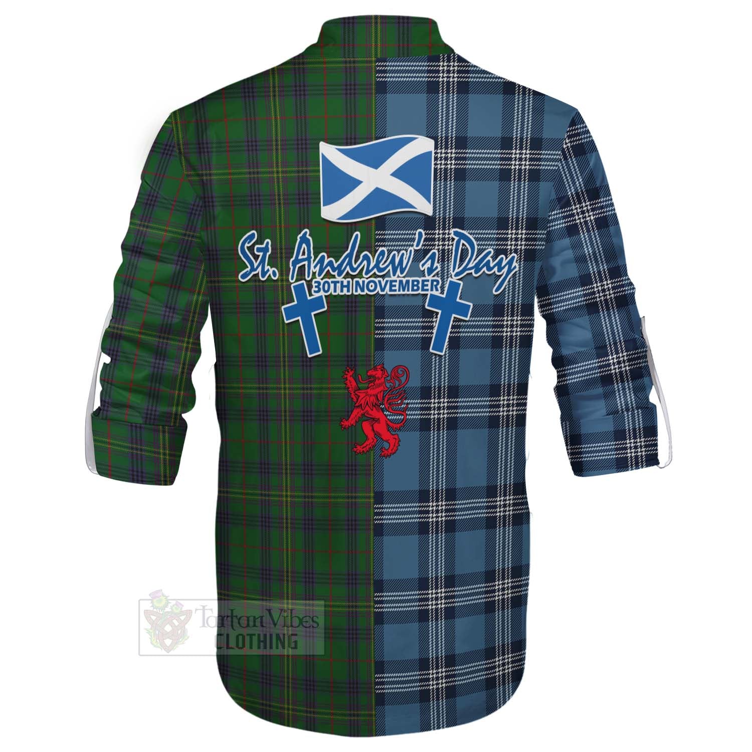 Tartan Vibes Clothing Kennedy Tartan Ghillie Kilt Shirt Happy St. Andrew's Day Half Tartan Style