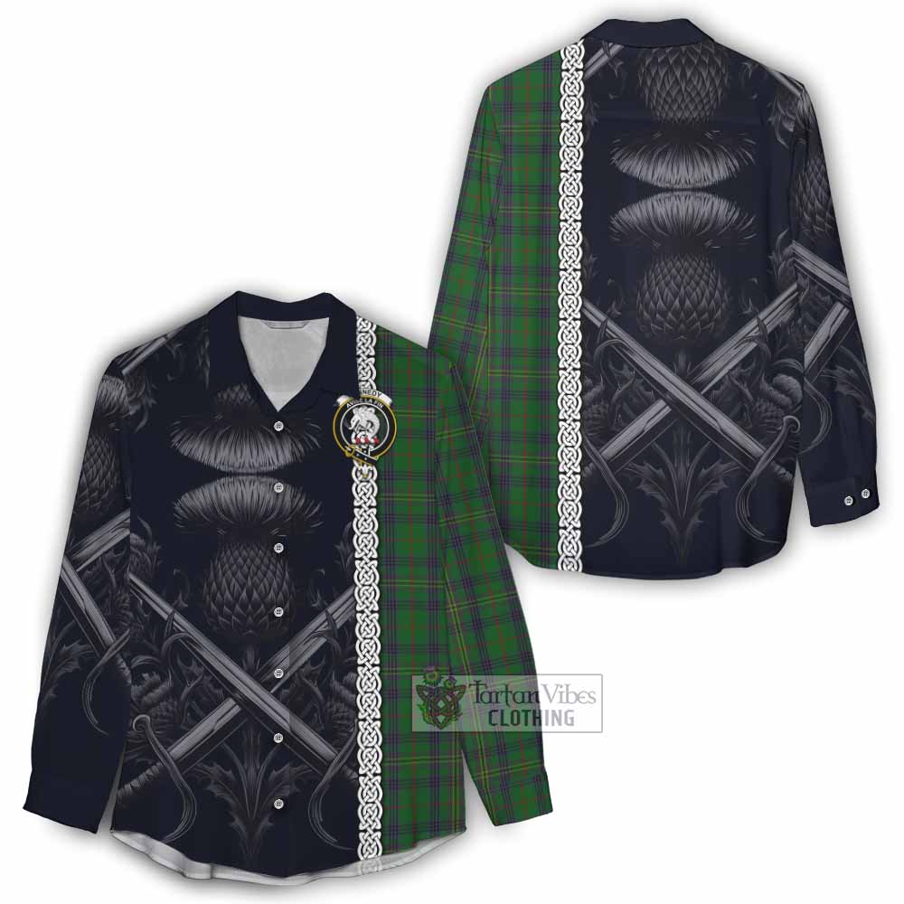 Tartan Vibes Clothing Kennedy Tartan Women's Casual Shirt with Family Crest Cross Sword Thistle Celtic Vibes