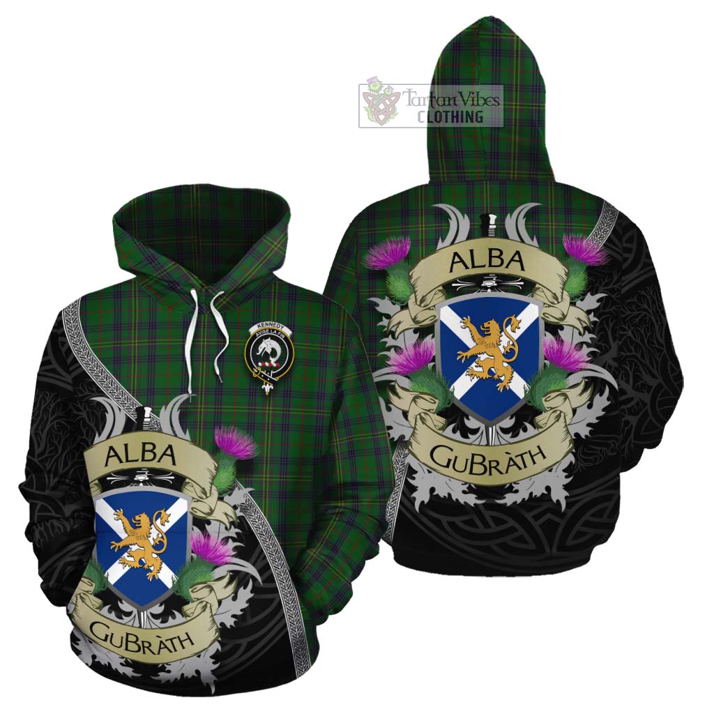 Tartan Vibes Clothing Kennedy Tartan Family Crest Cotton Hoodie Lion Rampant Royal Thistle Shield Celtic Inspired