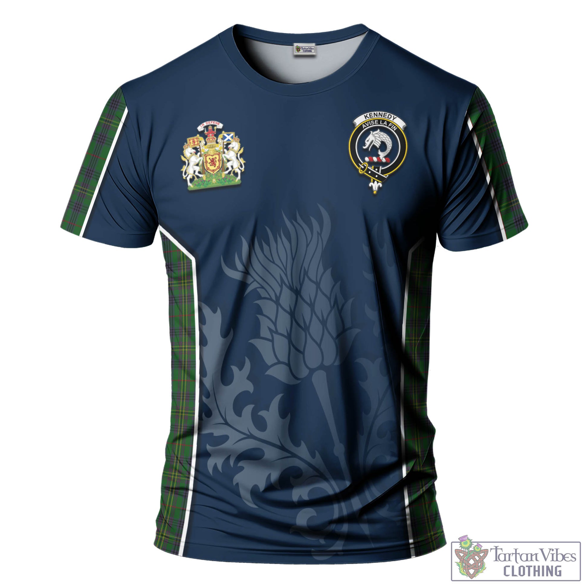 Tartan Vibes Clothing Kennedy Tartan T-Shirt with Family Crest and Scottish Thistle Vibes Sport Style