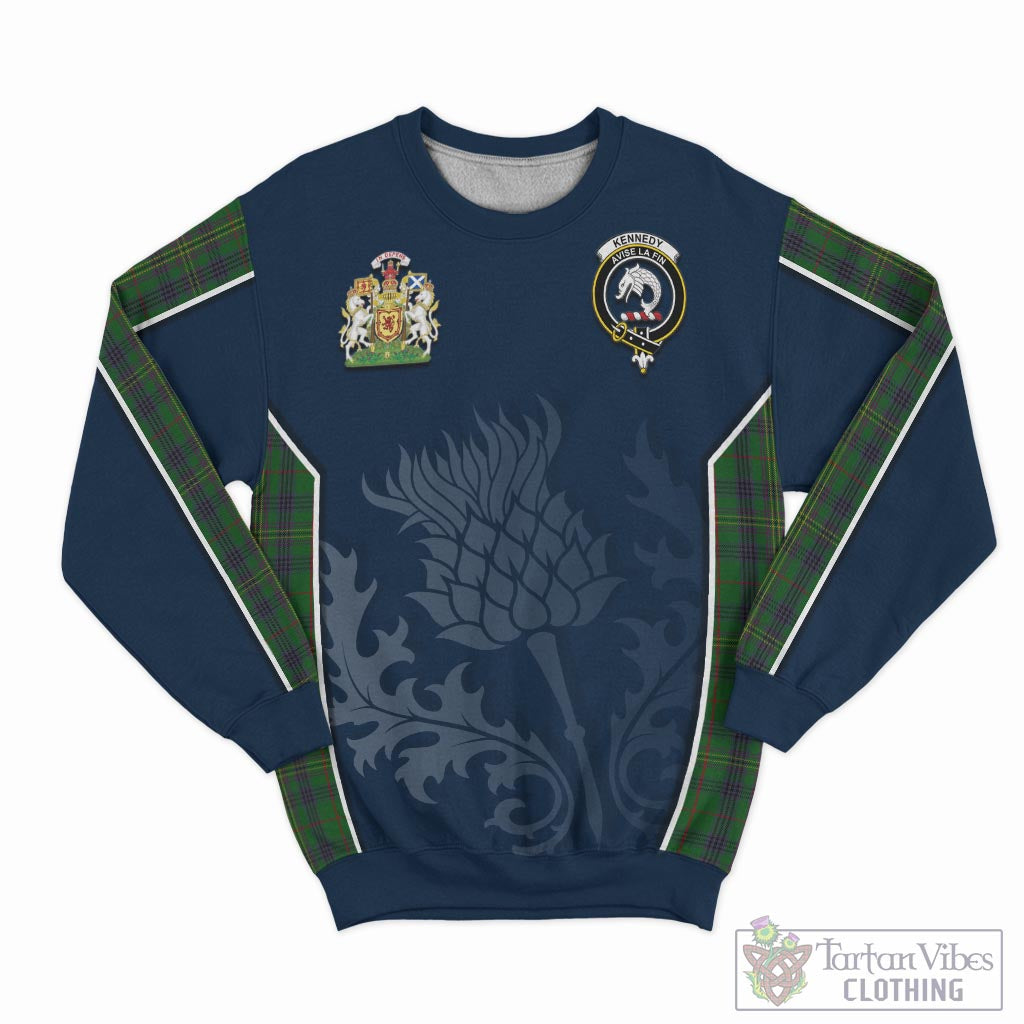 Tartan Vibes Clothing Kennedy Tartan Sweatshirt with Family Crest and Scottish Thistle Vibes Sport Style