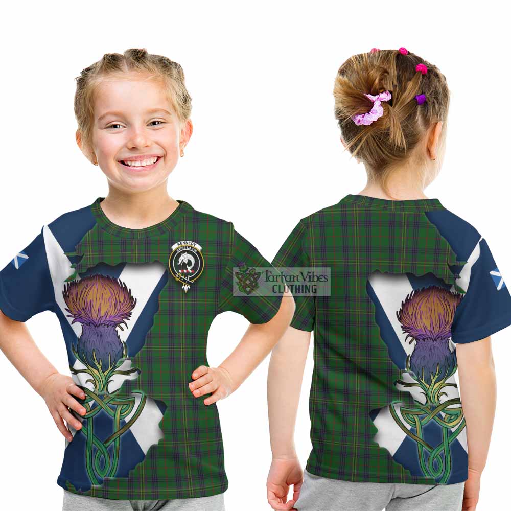 Tartan Vibes Clothing Kennedy Tartan Family Crest Kid T-Shirt Scottish Thistle Celtic Inspired