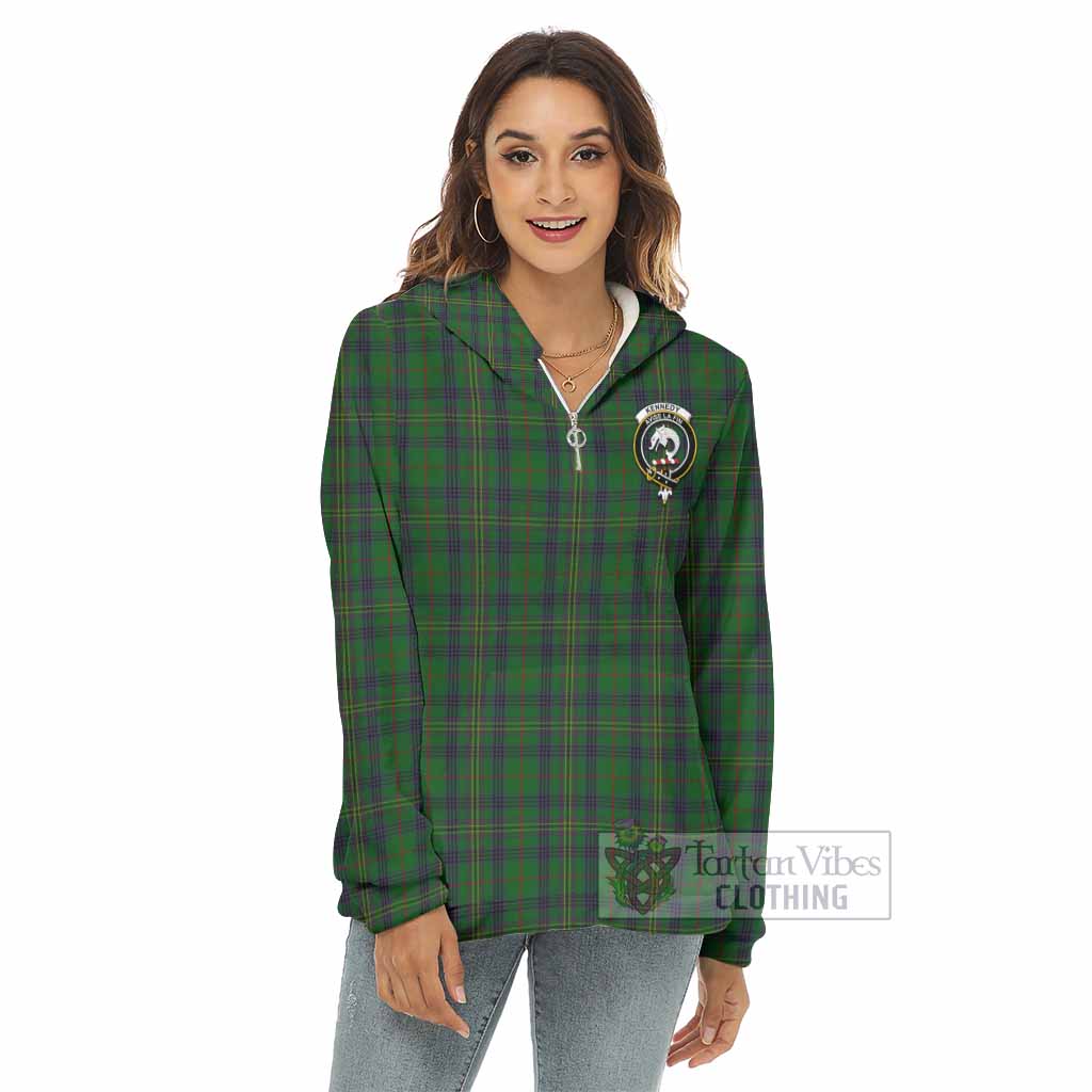 Tartan Vibes Clothing Kennedy Tartan Crest Women's Borg  Half Zip Fleece Hoodie