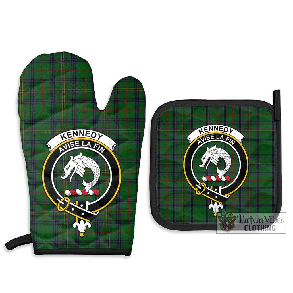 Kennedy Tartan Combo Oven Mitt & Pot-Holder with Family Crest Combo 1 Oven Mitt & 2 Pot-Holder Black - Tartan Vibes Clothing