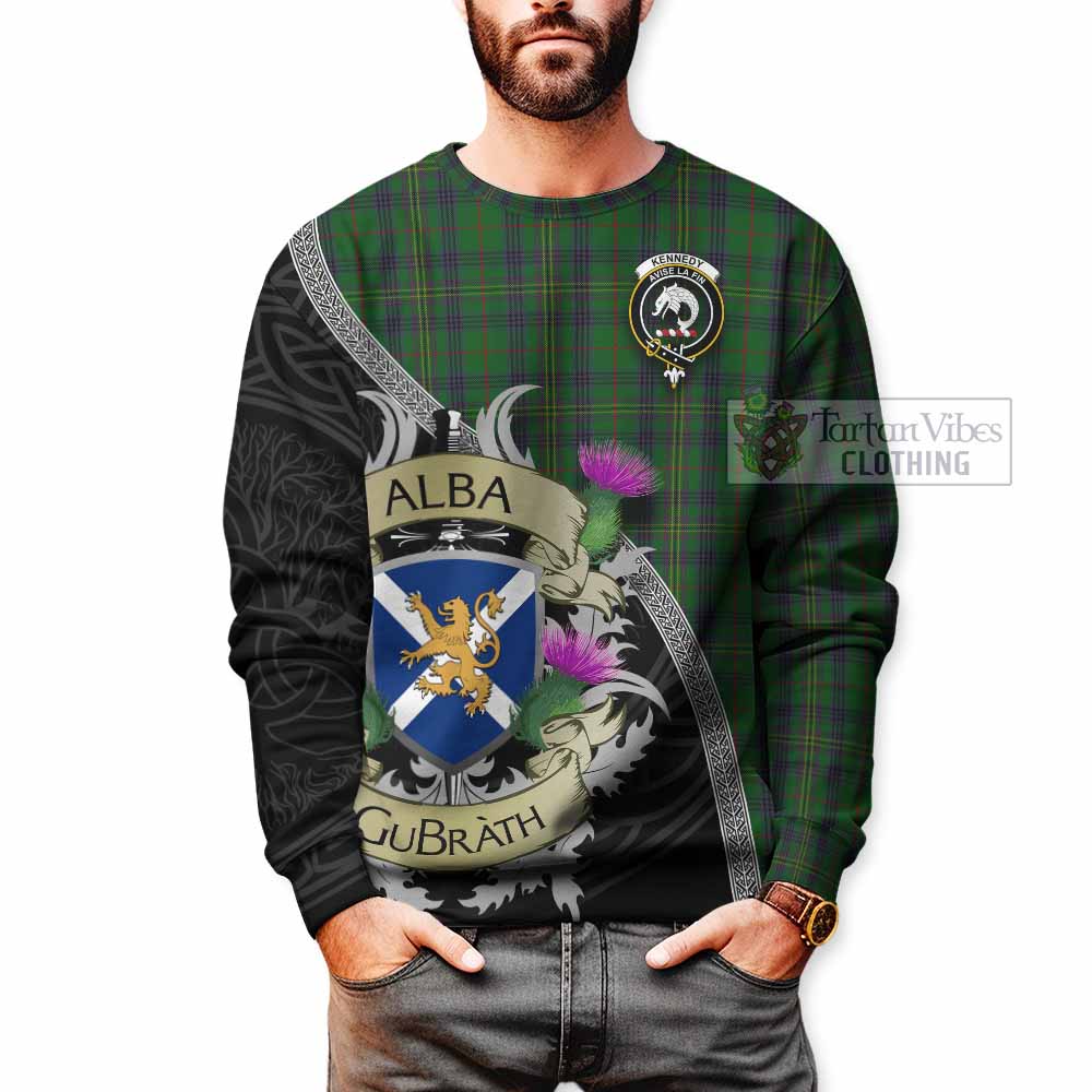 Tartan Vibes Clothing Kennedy Tartan Family Crest Sweatshirt Lion Rampant Royal Thistle Shield Celtic Inspired