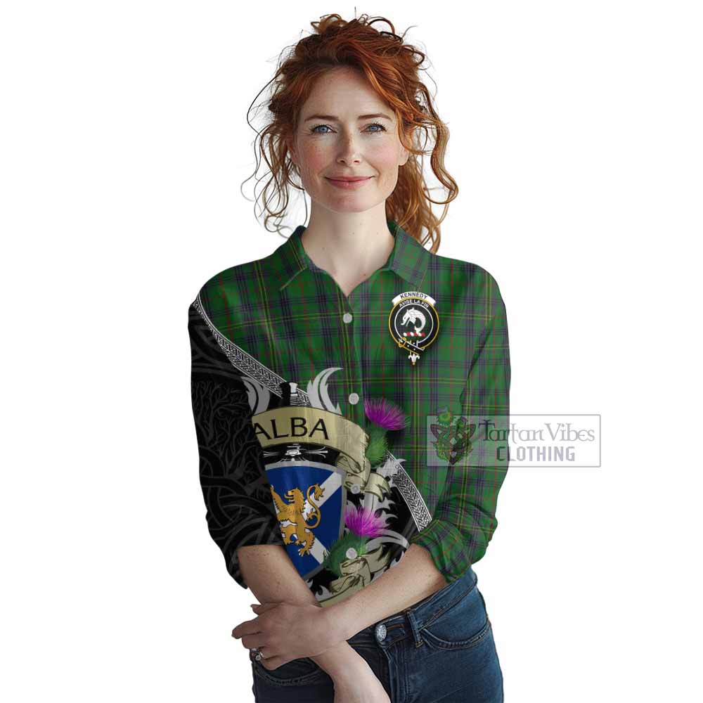 Tartan Vibes Clothing Kennedy Tartan Family Crest Women's Casual Shirt Lion Rampant Royal Thistle Shield Celtic Inspired