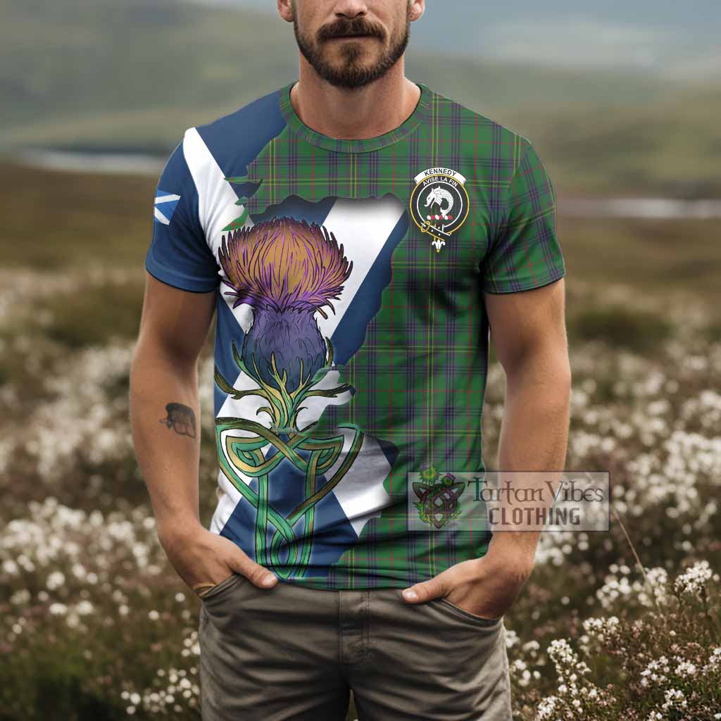 Tartan Vibes Clothing Kennedy Tartan Family Crest T-Shirt Scottish Thistle Celtic Inspired