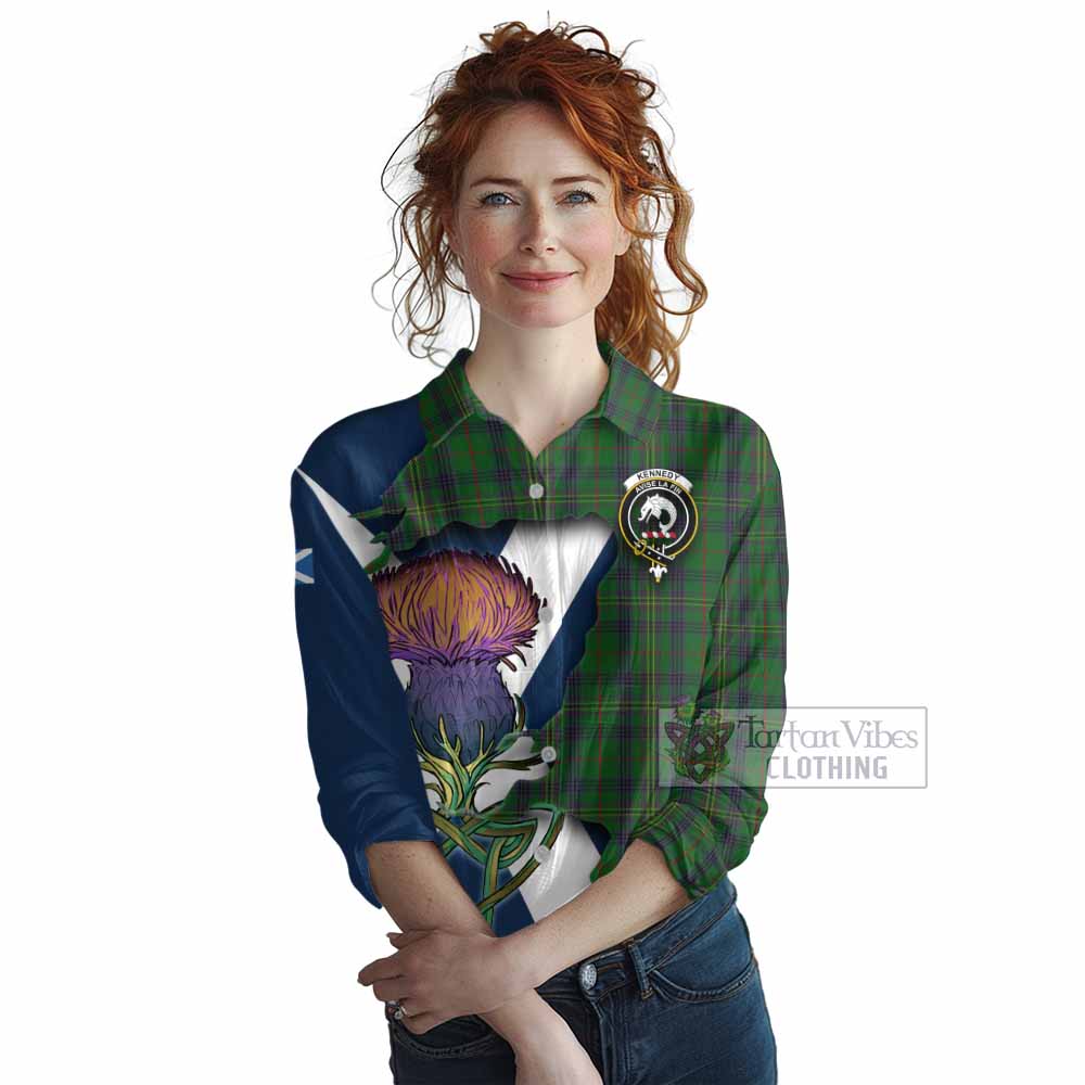 Tartan Vibes Clothing Kennedy Tartan Family Crest Women's Casual Shirt Scottish Thistle Celtic Inspired